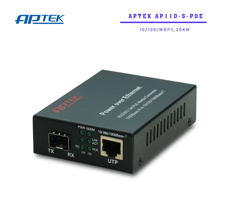 Bộ chuyển đổi quang điện 10/100/1000Gbps  Slot SFP APTEK AP110-S-PoE